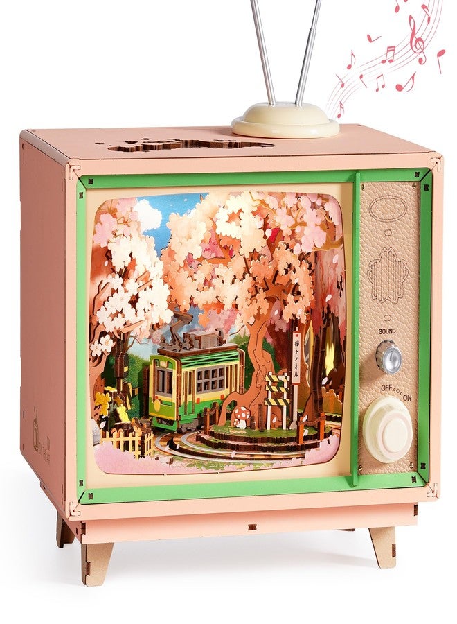 روبوتايم مجموعة ألعاب ROBOTIME ثلاثية الأبعاد الخشبية للكبار، مجموعة بناء منزل مصغر، صندوق موسيقي للعائلة، شجرة أزهار الكرز اليابانية كهدية إبداعية (جولة ساكورا الحالمة) - Image 1